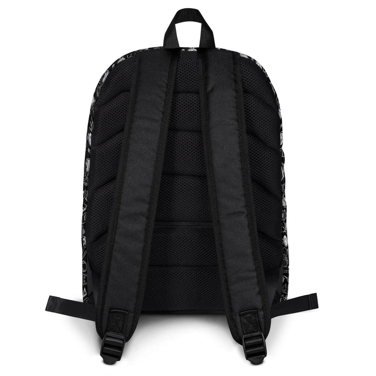 Backpack, Simple black and white minimilist stylish young kid back to school computer ipad crayons pencils supply carrying book bag