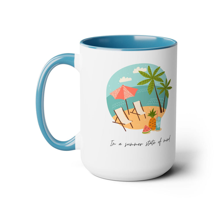 Two-Tone Coffee Mugs, 15oz, Summer vibes great energy vibrant kitchen home decor coffee tea beverage cup