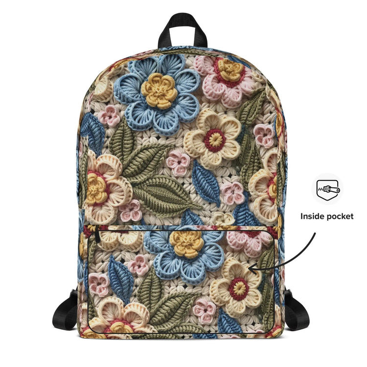 3D Floral Crochet Print Design Backpack | Light & Colorful Shoulder Bag The Aurora Touch