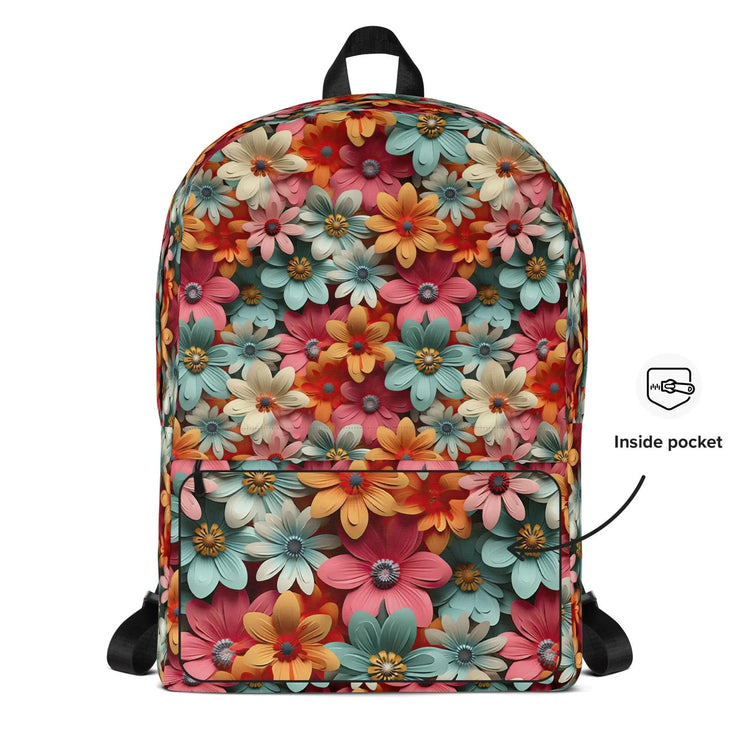 Backpack, 3D bright floral arrangement portrait design book sachel school pencil markers laptop ipad gym clothes lunch carrying bag The Aurora Touch