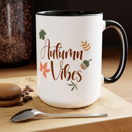 Two-Tone Coffee Mugs, 15oz, Autumn Fall vibes large novelty coffee hot tea apple cider holiday kitchen home decor simple sweet beverage cup