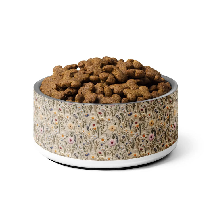 Pet bowl, Floral 3D raised thread pretty design furry best friend fashion style sleek designer looking food bowl