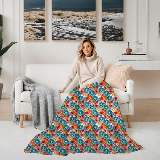 Throw Blanket, Bright colorful floral all over print pattern soft comfy silky couch bed travel holiday must relaxing holiday gift throw