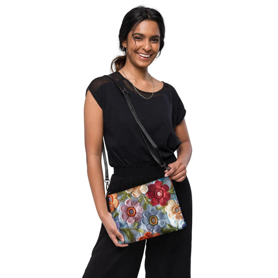 Crossbody bag, Bright floral print pattern design casual simple makeup cell phone wallet everyday wear hand purse bag The Aurora Touch