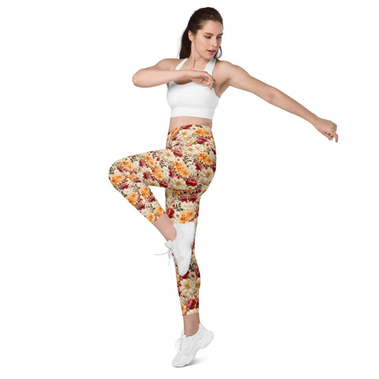 Leggings with pockets, Floral all over print pretty pattern design yoga workout walking all activity casual dress up clothing fitting pants The Aurora Touch