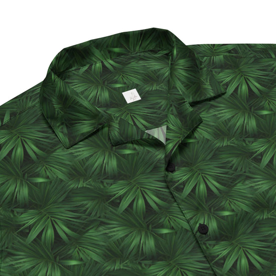 Unisex button shirt, green floral all over print pattern casual breezy light weight everyday men&