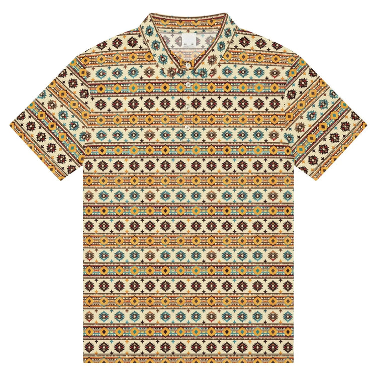 Men’s slim fit aztec western print polo casual classic work business dinner stylish fashion modern male shirt The Aurora Touch