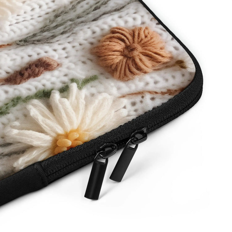 Laptop Sleeve, crotchet pretty floral pattern print office school student computer travel carry stylish minimilist pouch great gift The Aurora Touch