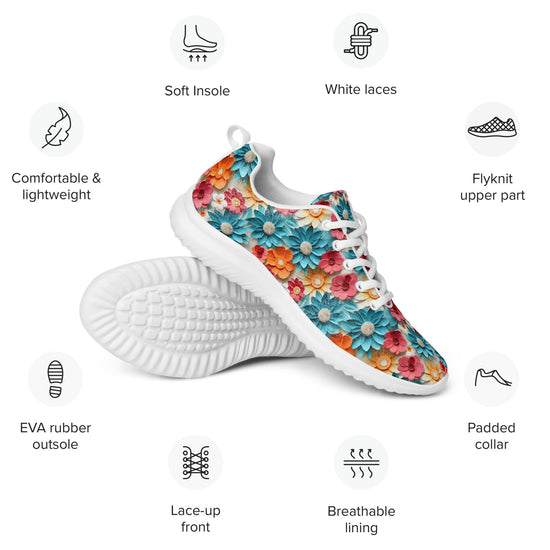 Women’s athletic shoes, Vibrant colorful daisy floral pattern print design soft comfy walking athletic casual designer look stylish sneakers