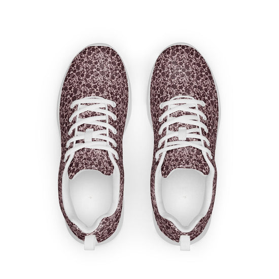Women’s athletic shoes, Burgandy lace all over print classy sophisticated design casual workout work sporty sneaker jean pairing shoe