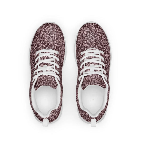 Women’s athletic shoes, Burgandy lace all over print classy sophisticated design casual workout work sporty sneaker jean pairing shoe