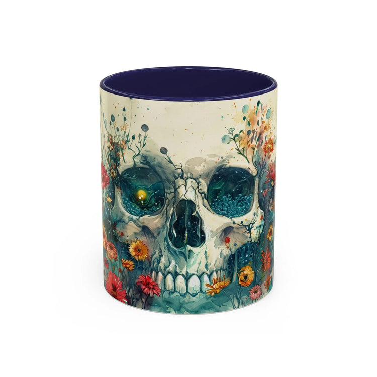 Day of the Dead Skeleton Floral Accent Coffee Mug, Halloween Ceramic Cup, Gothic Sugar Skull Drinkware, Dia de los Muertos Kitchen Decor The Aurora Touch