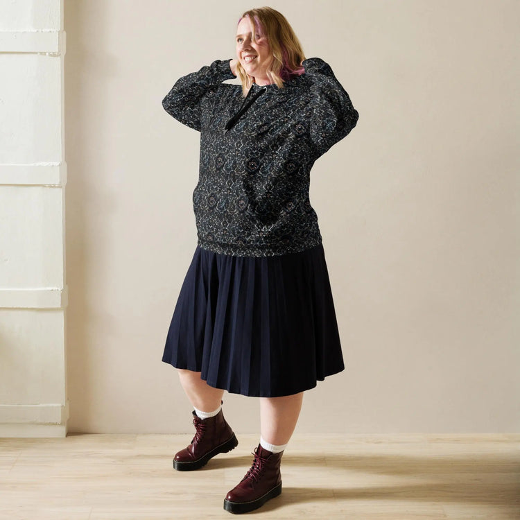 Female black floral lace all over pattern comfy casual soft school work travel jeans winter holiday hoodie sweatshirt great gift