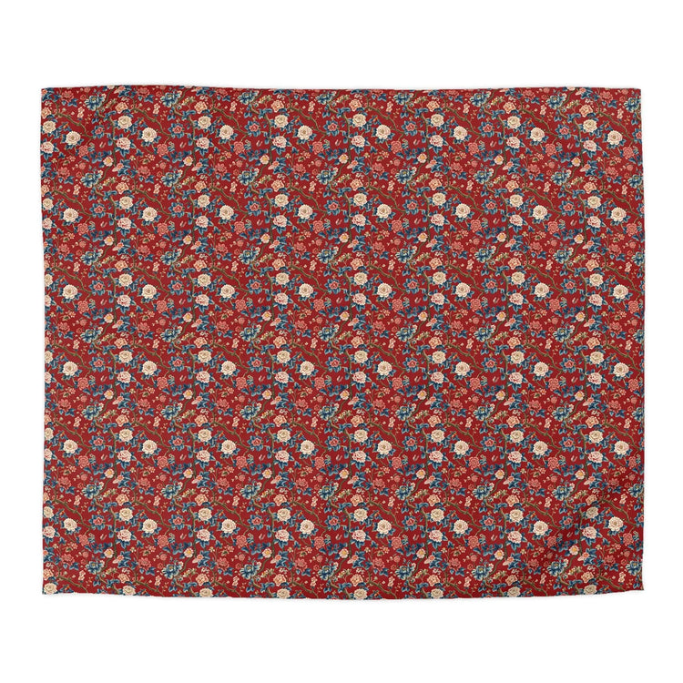 Red Floral Microfiber Duvet Cover - Modern Soft Bedspread, Holiday Fashion Designer Bedding, Stylish Contemporary Casual Decor