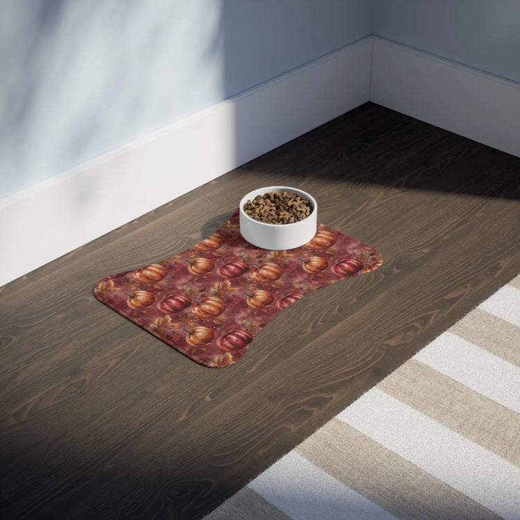 Pet Feeding Mats, Autumn Pumpkin CustomFall Burgundy Brown Print, Cat Dog Food Mat, Lavish Style Design, Pet Bowl Placemat, Pet Supplies SEO The Aurora Touch