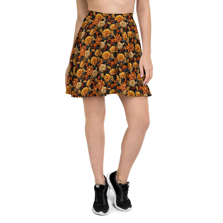 Skater Skirt, Fall season Autumn leaves all over pattern print design flaterring fabric casual dinner date concert Holiday style skirt The Aurora Touch