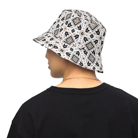 Reversible Bucket Hat | Western Textile Pattern | Casual Streetwear Fashion | Dual Outfit Look