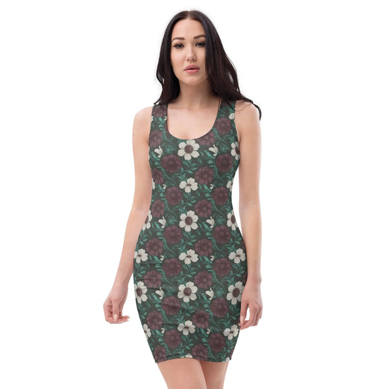 Floral All-Over Print Bodycon Dress | Fall Fashion | Elegant Floral above knee Dress | Trendy Party Outfit