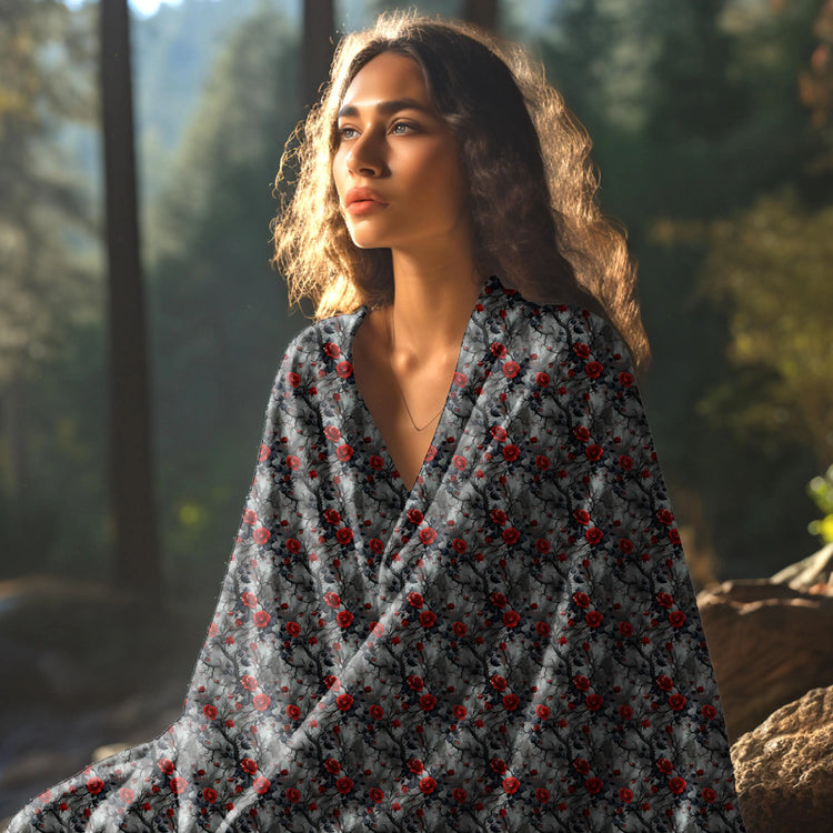 Velveteen Blanket - Soft Cozy Microfiber Gothic Throw for Stylish Bedroom, Family Room - Red Black Colored Designer Bedding, Christmas Gift, The Aurora Touch