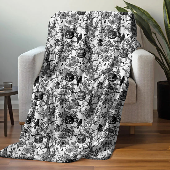 Throw Blanket, Gothic Halloween fall black stencil design soft fleece light warm comfortable couch bed chair travel decorative novelty throw The Aurora Touch