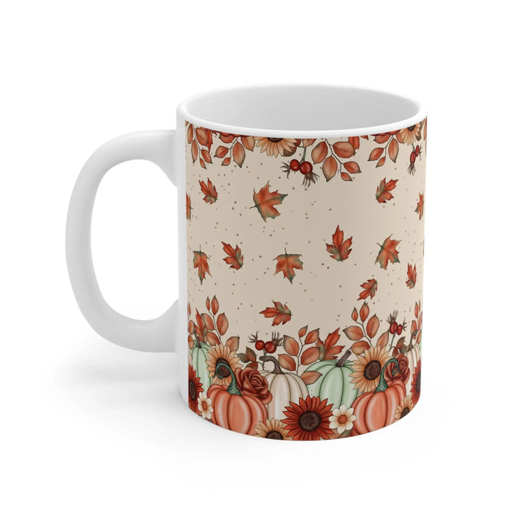 Autumn Leaves & Pumpkins Mug, Cozy Fall Coffee Cup, Thanksgiving Gift, Seasonal Decorations, Harvest Celebration The Aurora Touch