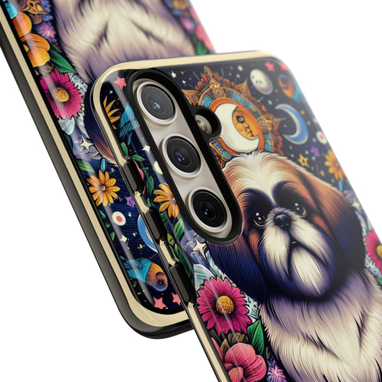 Shih Tzu Floral Portrait Phone Case | Tough Galaxy Hard Cover | Android Designer Case | Tarot Card Pet Art