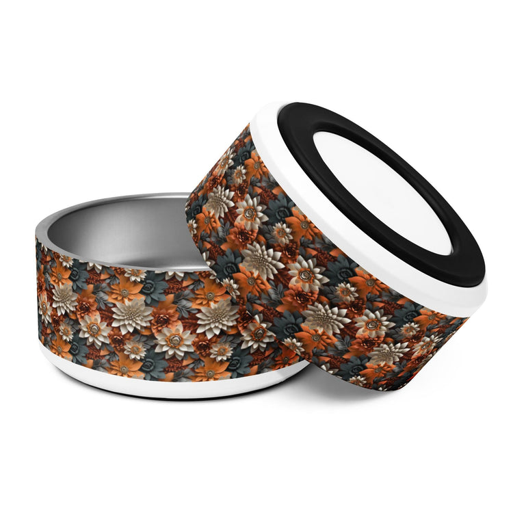 Fall Floral Pet bowl all over print pattern design water kibble wet food stylish decor luxury upscale doggy plate