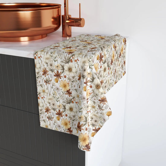 Floral Hand Towel, Boho Kitchen Decor, Bathroom Linen, Gift for Her, Eco-Friendly Home Accessories The Aurora Touch