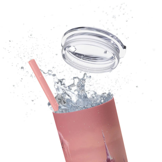 Pink Holiday Skinny Tumbler with Straw, 20oz - Pretty Pink Xmas Christmas Novelty, Female Gift The Aurora Touch