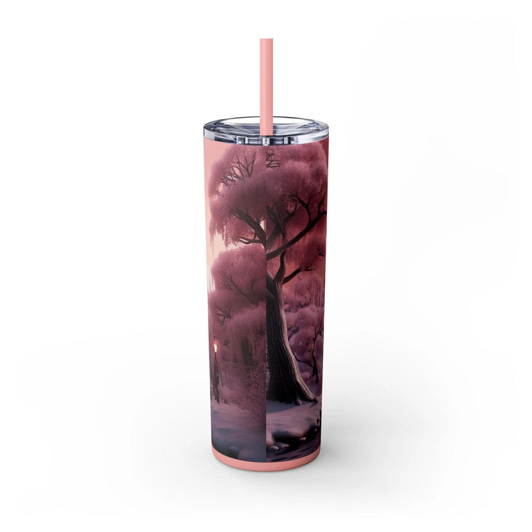 Pink Holiday Skinny Tumbler with Straw, 20oz - Pretty Pink Xmas Christmas Novelty, Female Gift The Aurora Touch