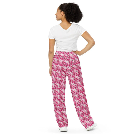 Pink Floral 3D Wide-Leg Pants | All-Over Print Casual Lounge Wear | High-Quality Women&