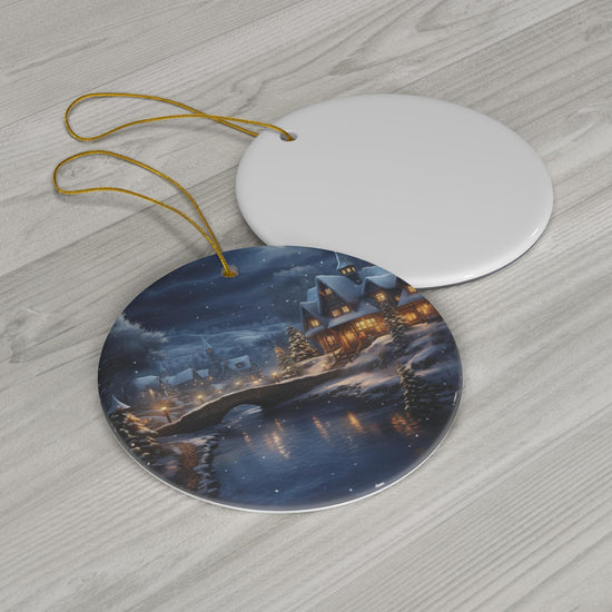 Ceramic Ornament, Winter Scenery, Round Blue Ornament, Christmas/Holiday Tree Decor/Gift, 4 Shapes, Festive/Holiday Home Decor, Seasonal