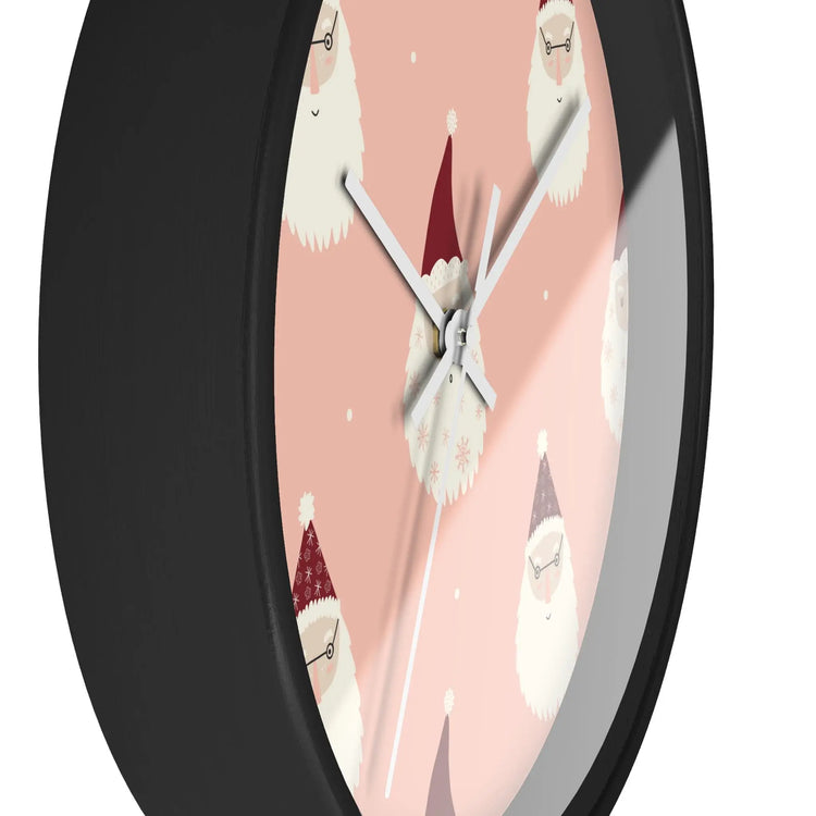 Christmas Wall Clock, Holiday Santa Pattern Clock, Gift for Mom, Xmas Home Decor, All Over Print Wall Art