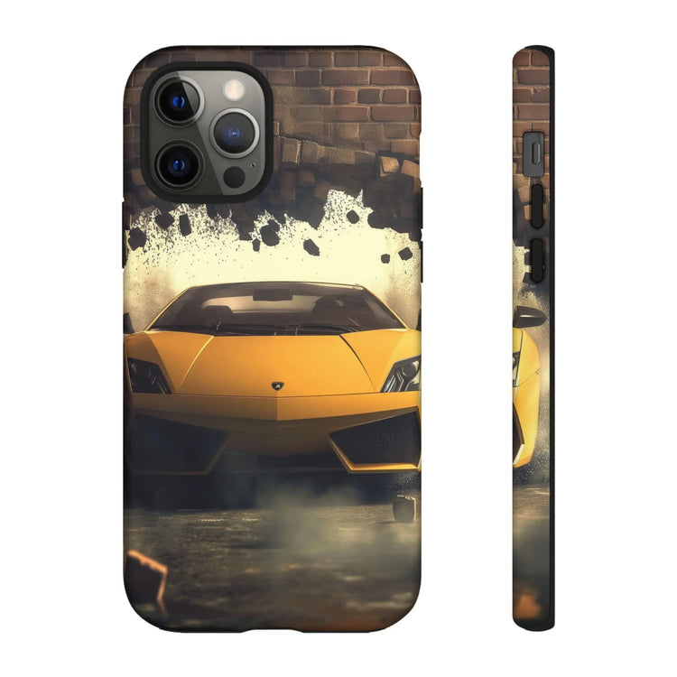Phone Cases, Yellow Lamborghini Portrait, Stylish Phone Accessories, Youthful Inspired Gift, Iphone 14/15 Tough Covers, Fun Case