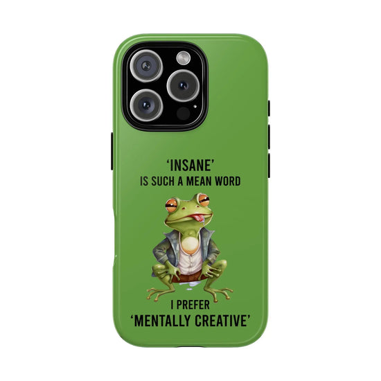 Tough Cases, Green Iphone14 case, Green Iphone 15 case, Humorous sturdy phone cover, Green Frog phone art, Silly gift cell phone
