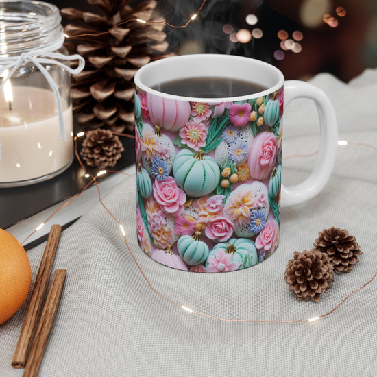 3D Pastel Thanksgiving Fall Mug 11oz, Festive Hot Beverage Cup, Casual Daily Coffee Mug, Fall Pattern Design