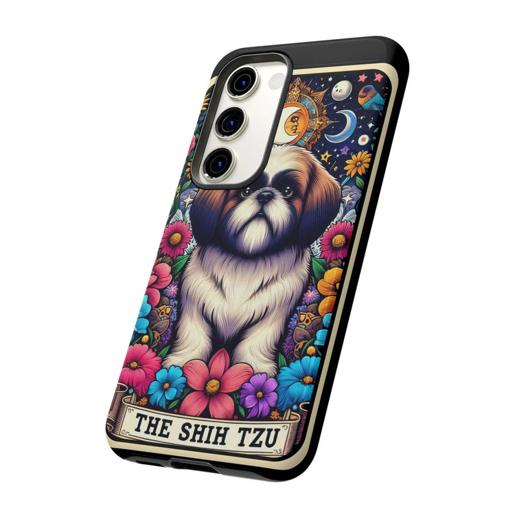 Shih Tzu Floral Portrait Phone Case | Tough Galaxy Hard Cover | Android Designer Case | Tarot Card Pet Art