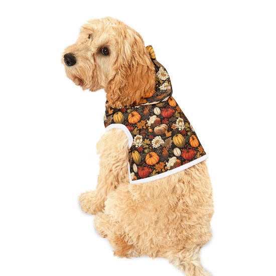 Fall Floral Pet Hoodie, Cozy Dog Sweater, Halloween Costume Alternative, Pumpkin Print Dog Outfit, Autumn Dog Apparel