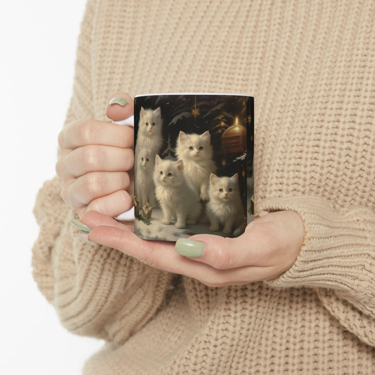 Charming 11oz Ceramic Christmas Mug for Cat Lovers - White Cats Holiday Gift - Perfect for Hot Cocoa & Tea The Aurora Touch