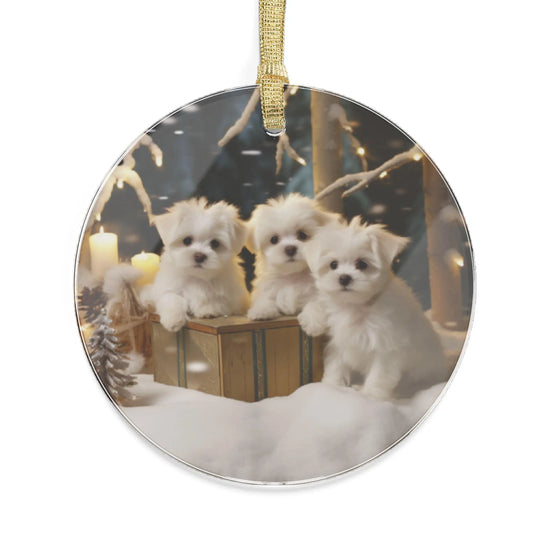 Maltese Puppy Acrylic Ornament | Dog Lover Gift | Holiday Decor | Cute Tree Decoration | Home Decoration | Small Gift Idea The Aurora Touch