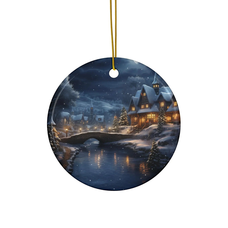 Ceramic Ornament, Winter Scenery, Round Blue Ornament, Christmas/Holiday Tree Decor/Gift, 4 Shapes, Festive/Holiday Home Decor, Seasonal The Aurora Touch