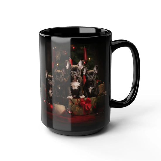 Holiday Frenchie Dog 15oz Black Mug - Pet Lovers Christmas Gift, Coffee Tea Cup for Doctors and Vet Office, Holiday Dogs Mug The Aurora Touch