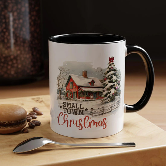 Christmas Accent Mug, Red 11oz, Farmhouse Kitchen Decor, Holiday Designer Mug, Country Style Xmas Cup, Small Town Vibes The Aurora Touch