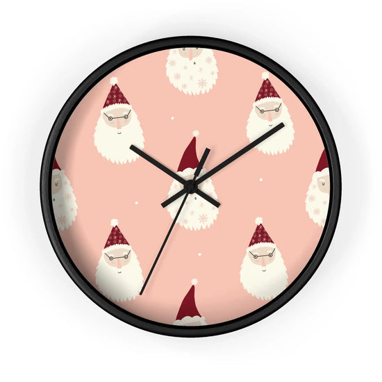 Christmas Wall Clock, Holiday Santa Pattern Clock, Gift for Mom, Xmas Home Decor, All Over Print Wall Art
