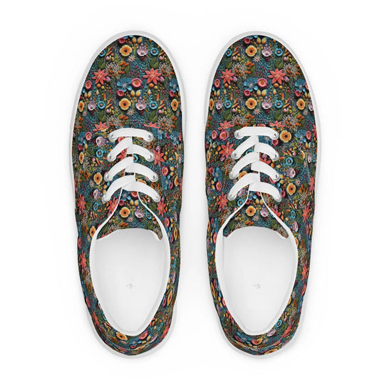 Colorful Floral Pattern Canvas Lace-Up Shoes for Women | Stylish All-Over Print Sneakers | Trendy Floral Footwear
