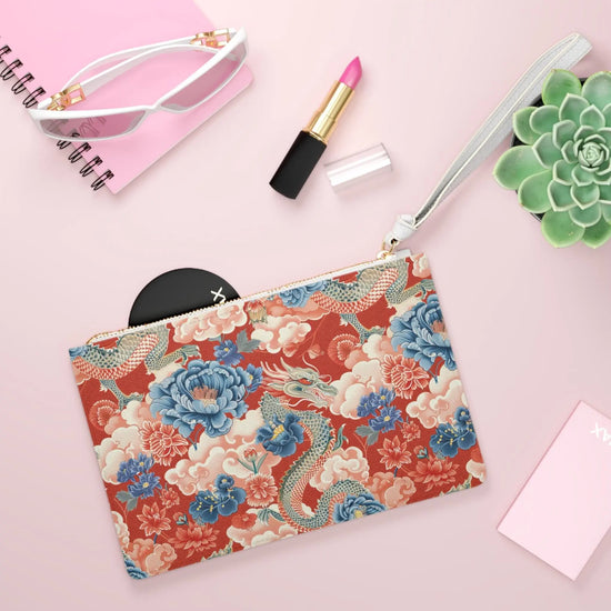 Dragon & Floral Print Clutch Bag, Stylish Accessory, Perfect for Travel, Evening Events, Gifts, Fashion Statement The Aurora Touch