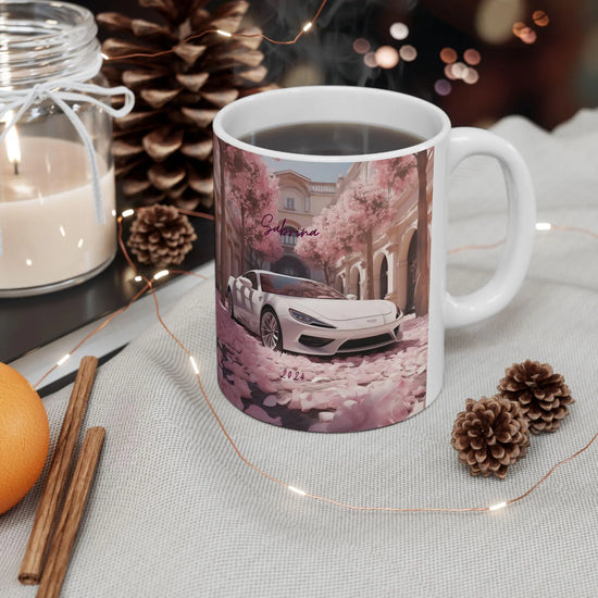 Artistic Exotic Car Ceramic Mug, Personalized White Sexy Lamborghini 11oz Mug, Car Lover Gift, Fancy Cup, Great Gift Idea, Custom Auto The Aurora Touch