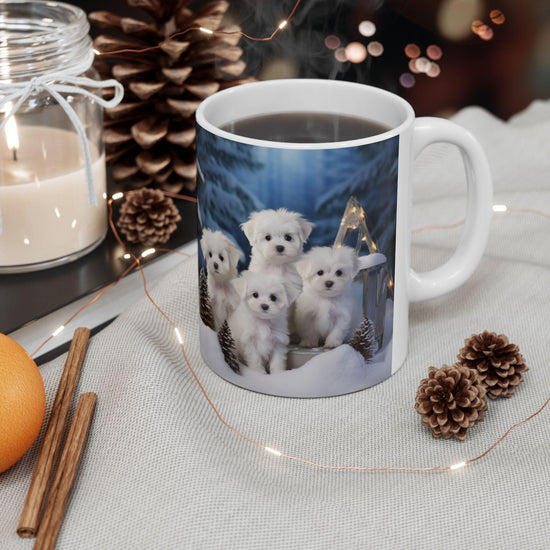White Xmas Maltese Ceramic Mug 11oz, Holiday Gift, Puppy Love Coffee Cup, Kitchen Decor, Best Gift, Xmas Mug