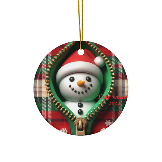 Adorno de cerámica de muñeco de nieve personalizado, decoración navideña, regalo de Navidad, recuerdo de invierno, etiqueta de regalo personalizable