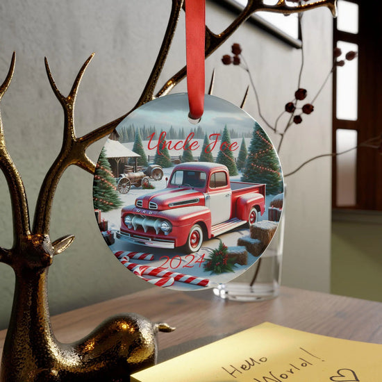 Personalized Christmas Acrylic Ornament with Ribbon, Custom Holiday Decor, Keepsake Gift for Uncle, Vintage Truck Design, 2024 The Aurora Touch